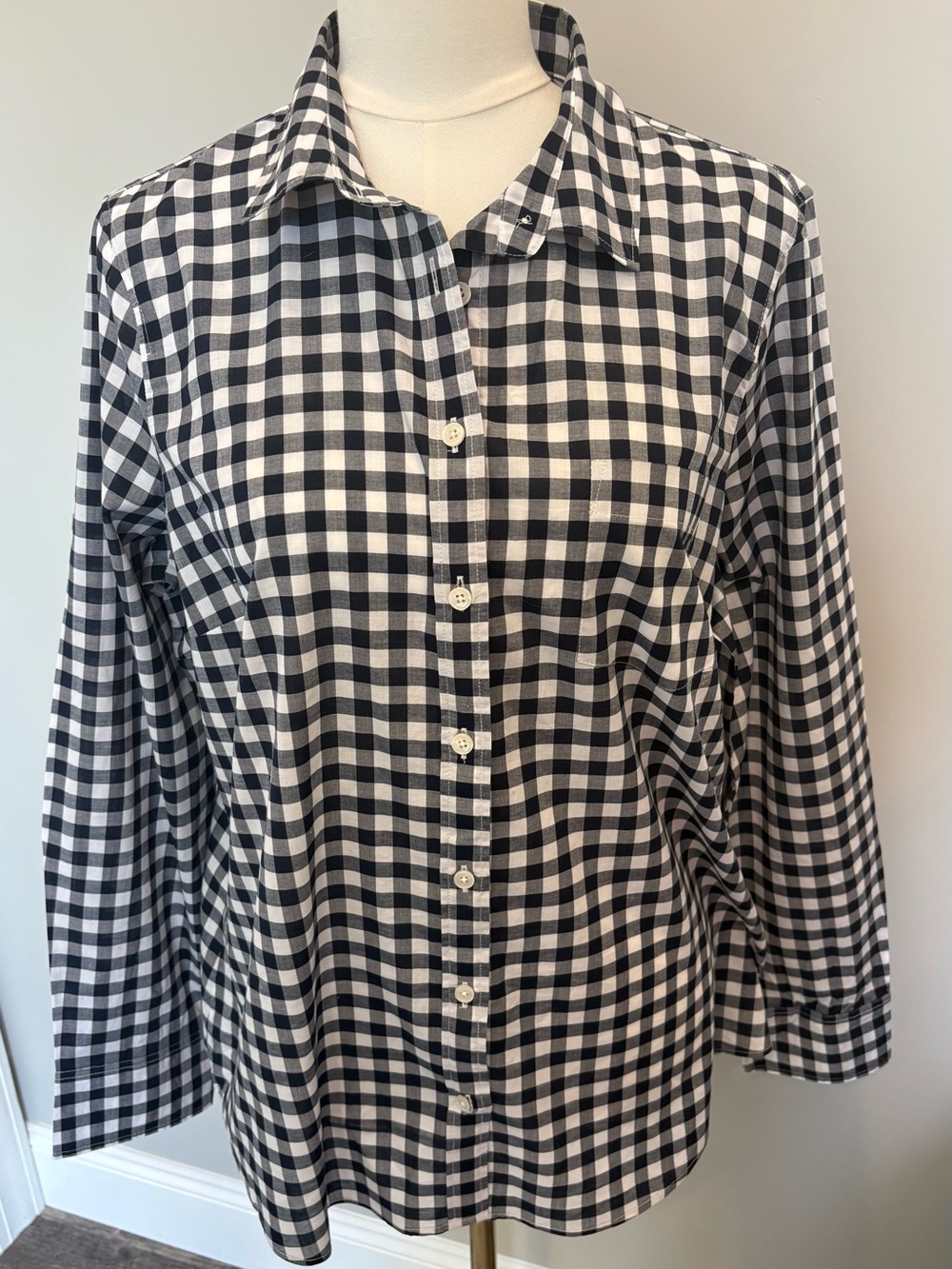 J.Crew Navy Blue & White Gingham Button Down Shirt XL Long Sleeve